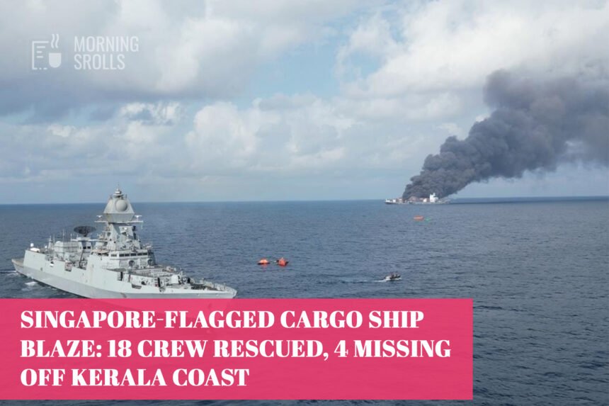 Singapore-Flagged Cargo Ship Blaze: 18 Crew Rescued, 4 Missing Off Kerala Coast